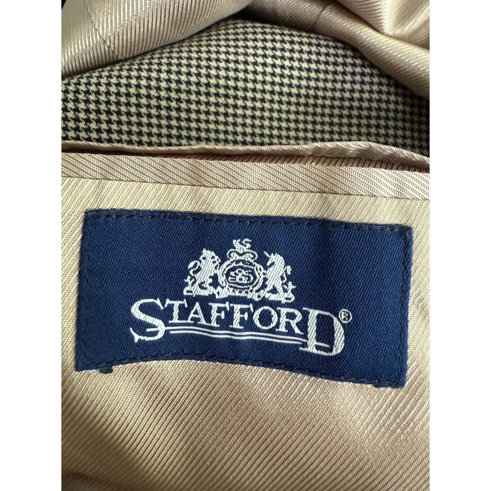 Stafford Blazer Mens 46R Brown Houndstooth Wool Sport Coat‎ Jacket Two Button